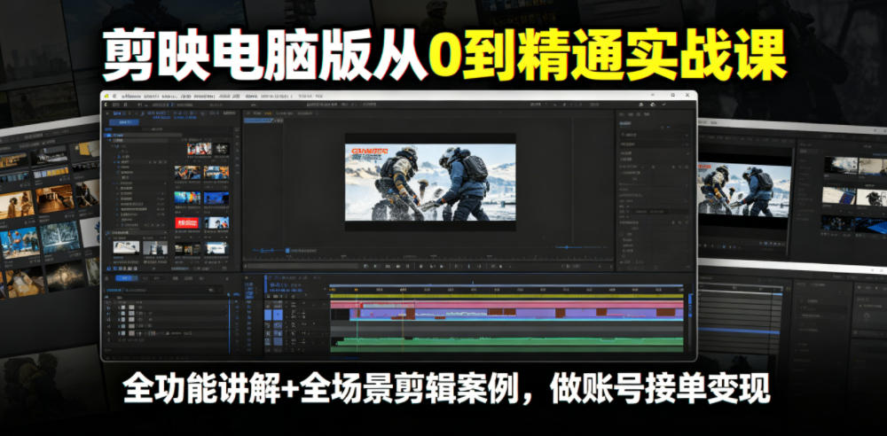 剪映电脑版从0到精通实战课,全功能讲解+全场景剪辑案例,做账号接单变现-白蛇网
